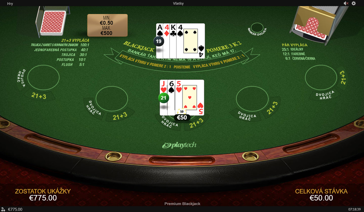 Výhra v online kasíne Fortuna a hre Premium Blackjack
